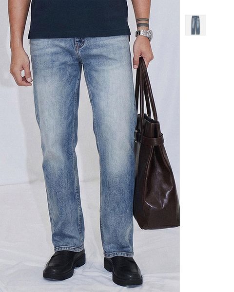 Quần Jean Văn Phòng Ống Suông Sợi Caphe Siêu Nhẹ Màu Xanh Wash