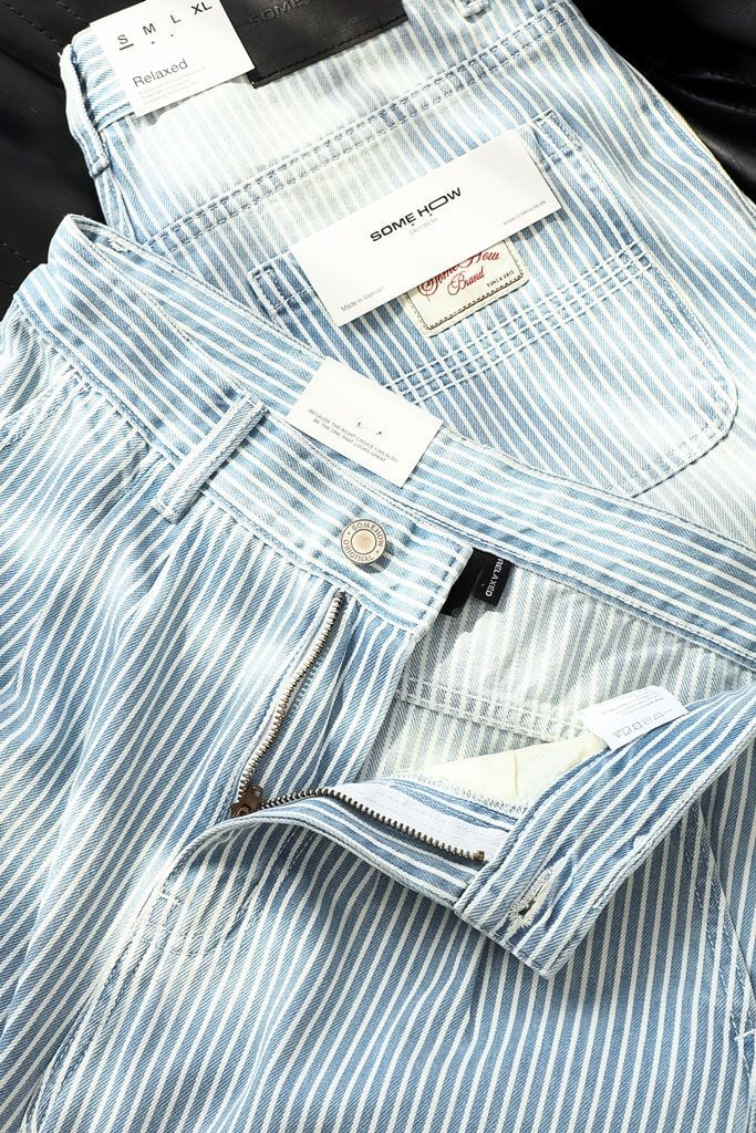 Quần Jean Relaxed White Pinstripe Blue