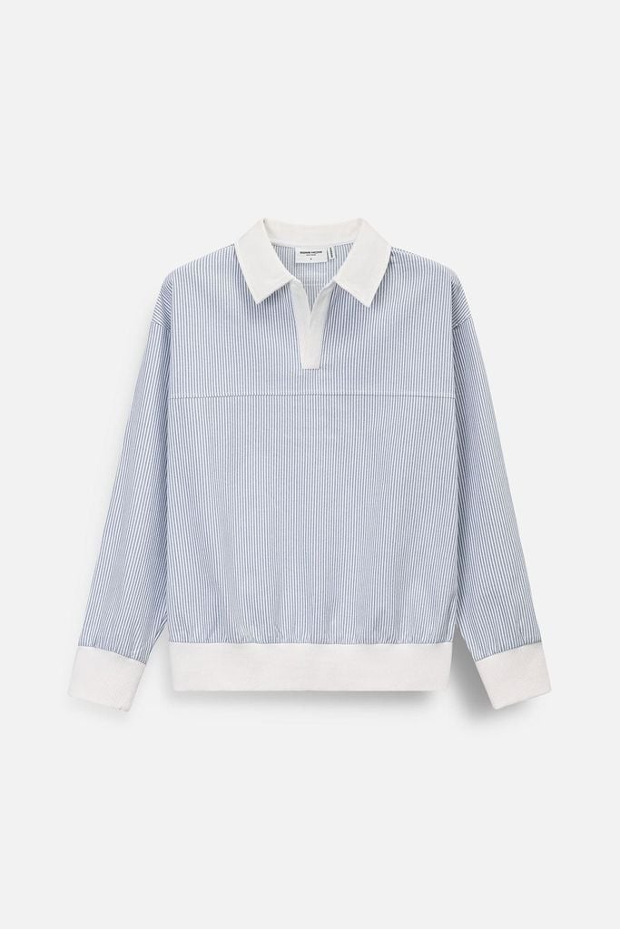  Áo Polo Oversize Oxford Sọc Phối Thun 
