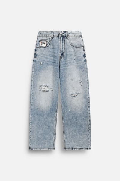 Quần Jean Relaxed Cấn Rách Đắp Vải Caro Summer