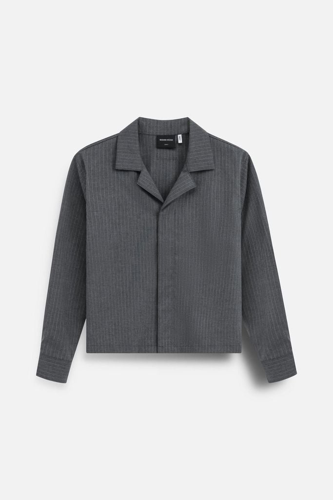  Áo Sơ Mi Boxy Cuban Tay Dài Pinstripe 