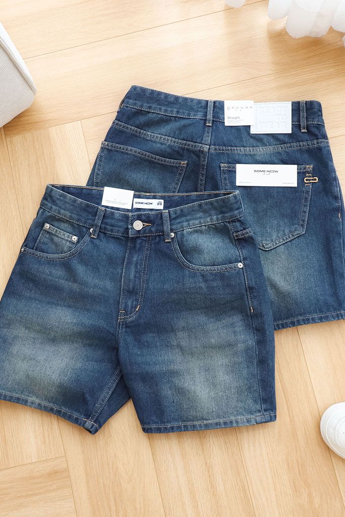 Quần Short Straight Jean Rip Blue V1