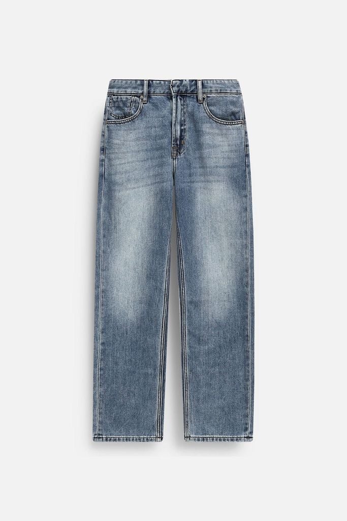  Quần Jean Văn Phòng Ống Suông Sợi Caphe Siêu Nhẹ Màu Xanh Wash 