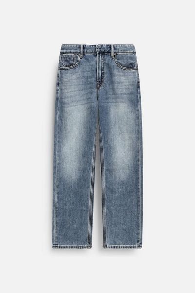 Quần Jean Văn Phòng Ống Suông Sợi Caphe Siêu Nhẹ Màu Xanh Wash