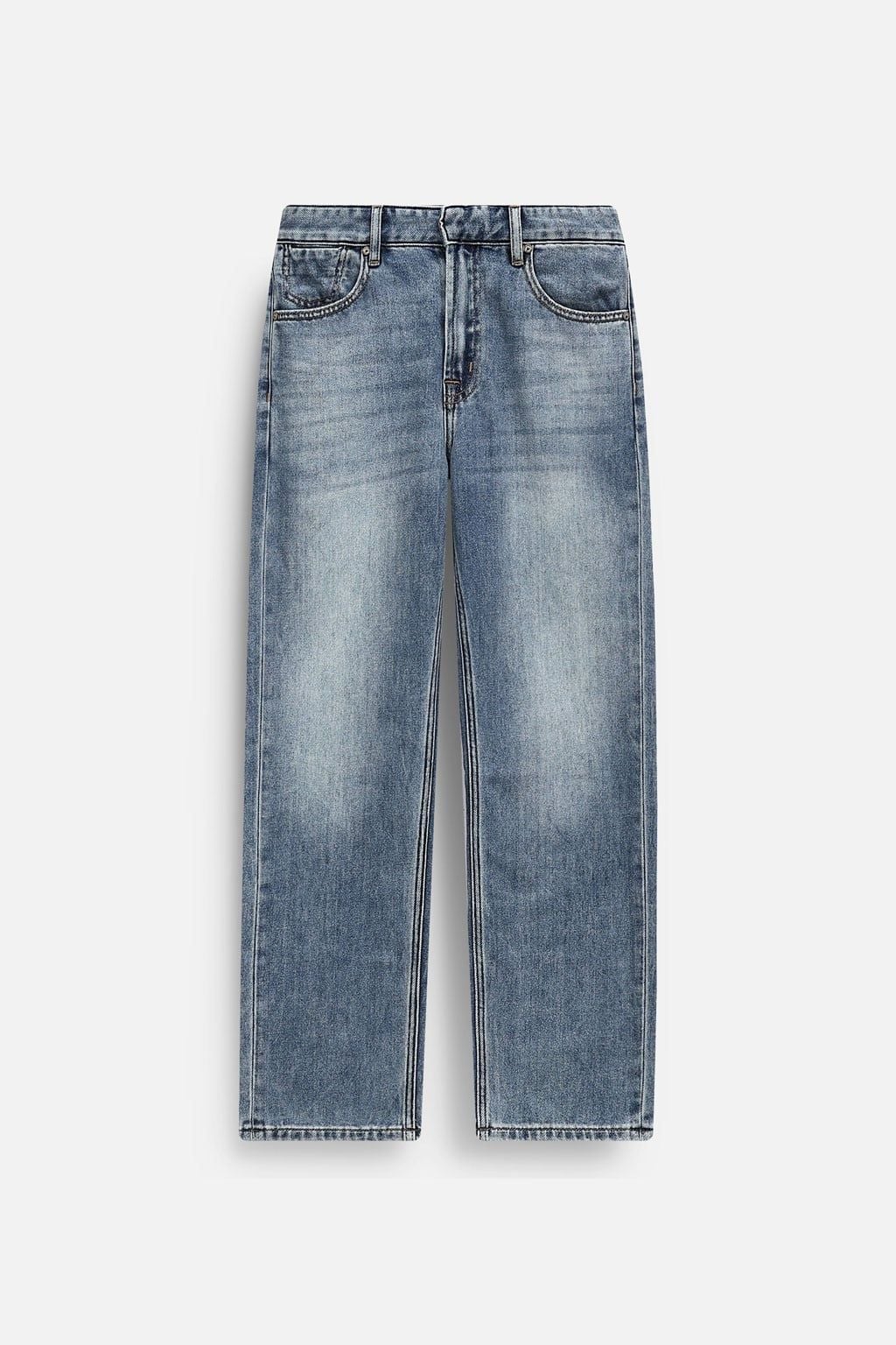 Quần Jean Văn Phòng Ống Suông Sợi Caphe Siêu Nhẹ Màu Xanh Wash