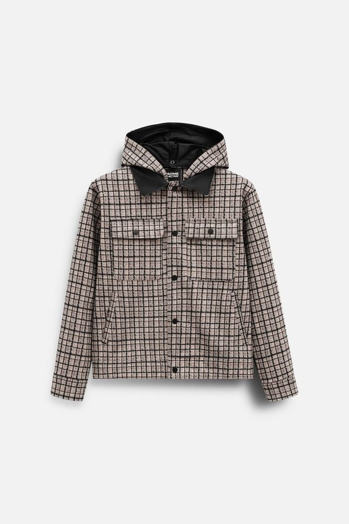  Áo Khoác Relaxed Beige Minichecked Hood 