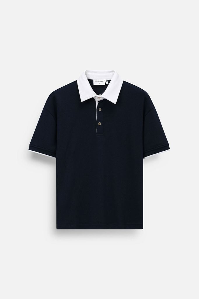  Áo Polo Boxy Creamy Collar On Blue 