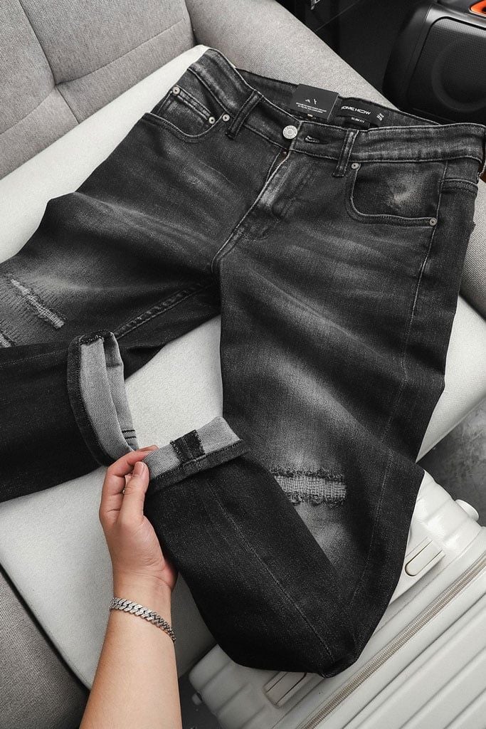 Quần Jean Slim Knee Sewing Black