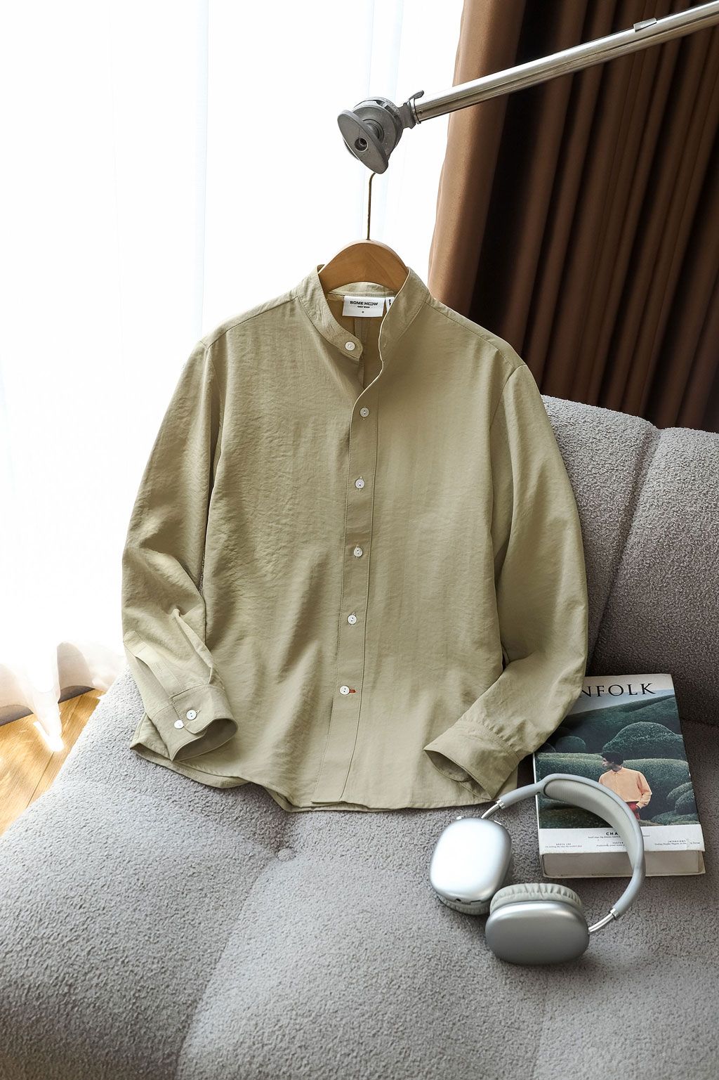  Áo Sơ Mi Slimfit Cổ Trụ Light Sand 