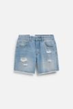 Quần Short Straight Jean Distress Blue Wash V1