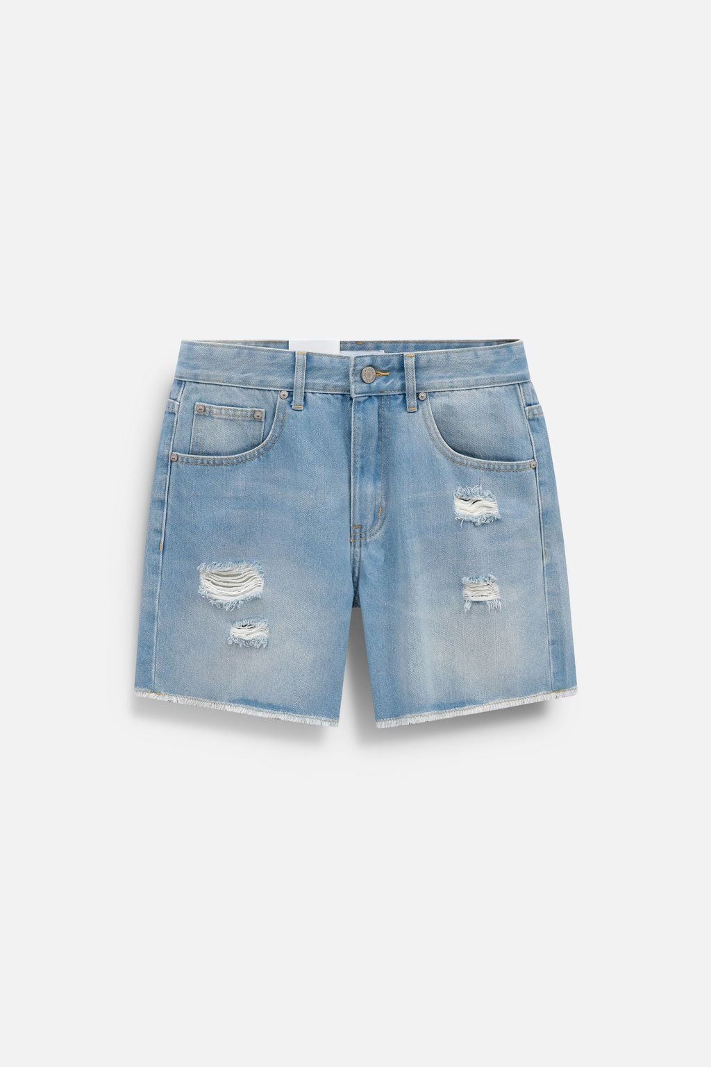 Quần Short Straight Jean Distress Blue Wash V1
