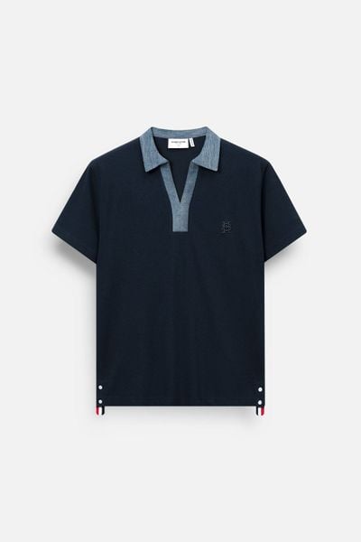 Áo Polo Regular Phối Bo Cổ Denim