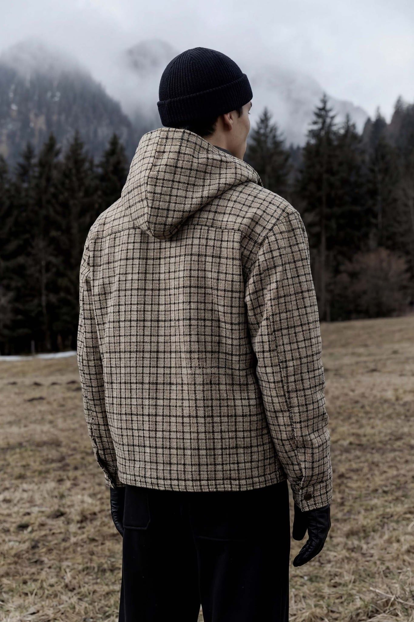 Áo Khoác Relaxed Beige Minichecked Hood