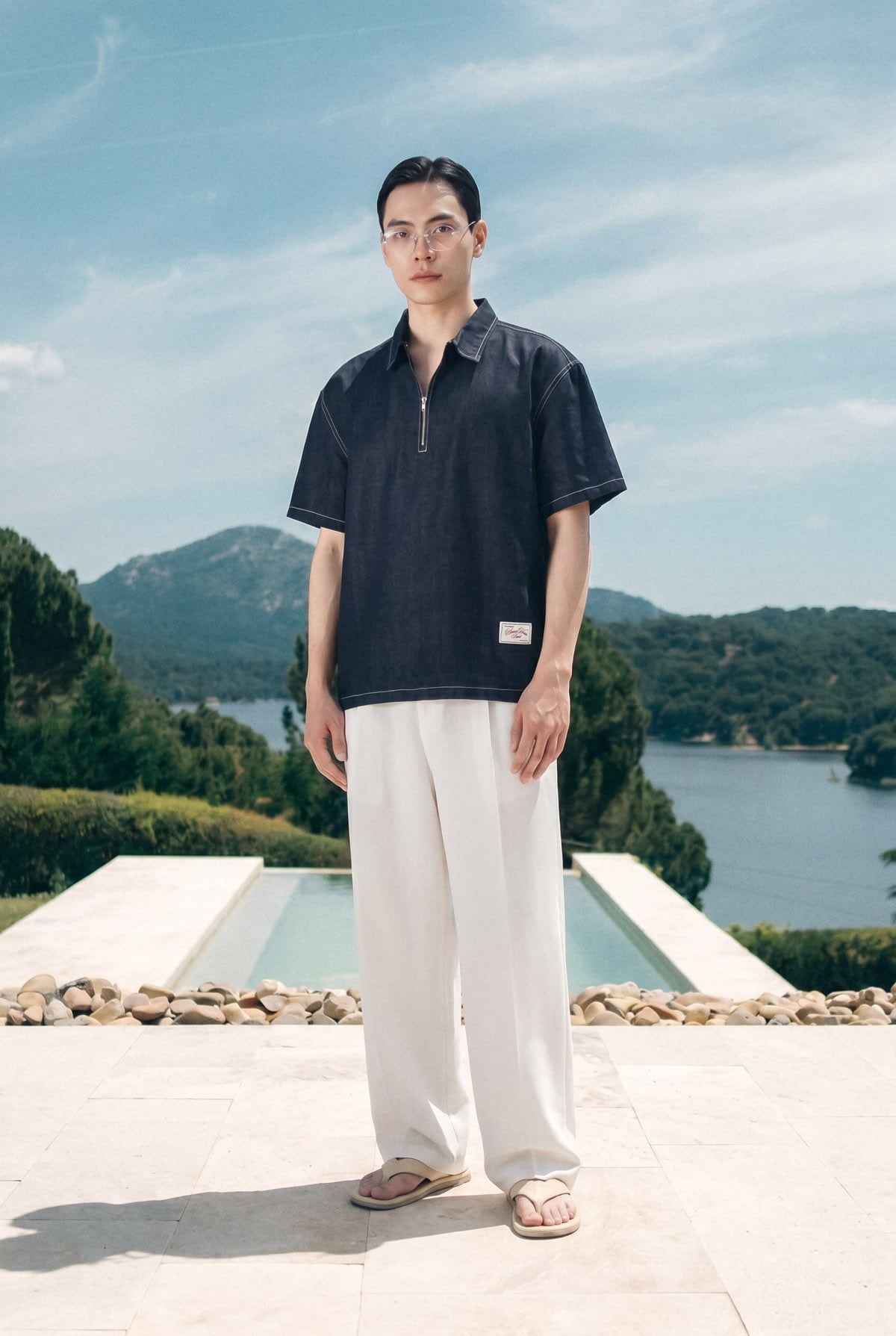 Áo Sơ Mi Cổ Ziper Blue Indigo