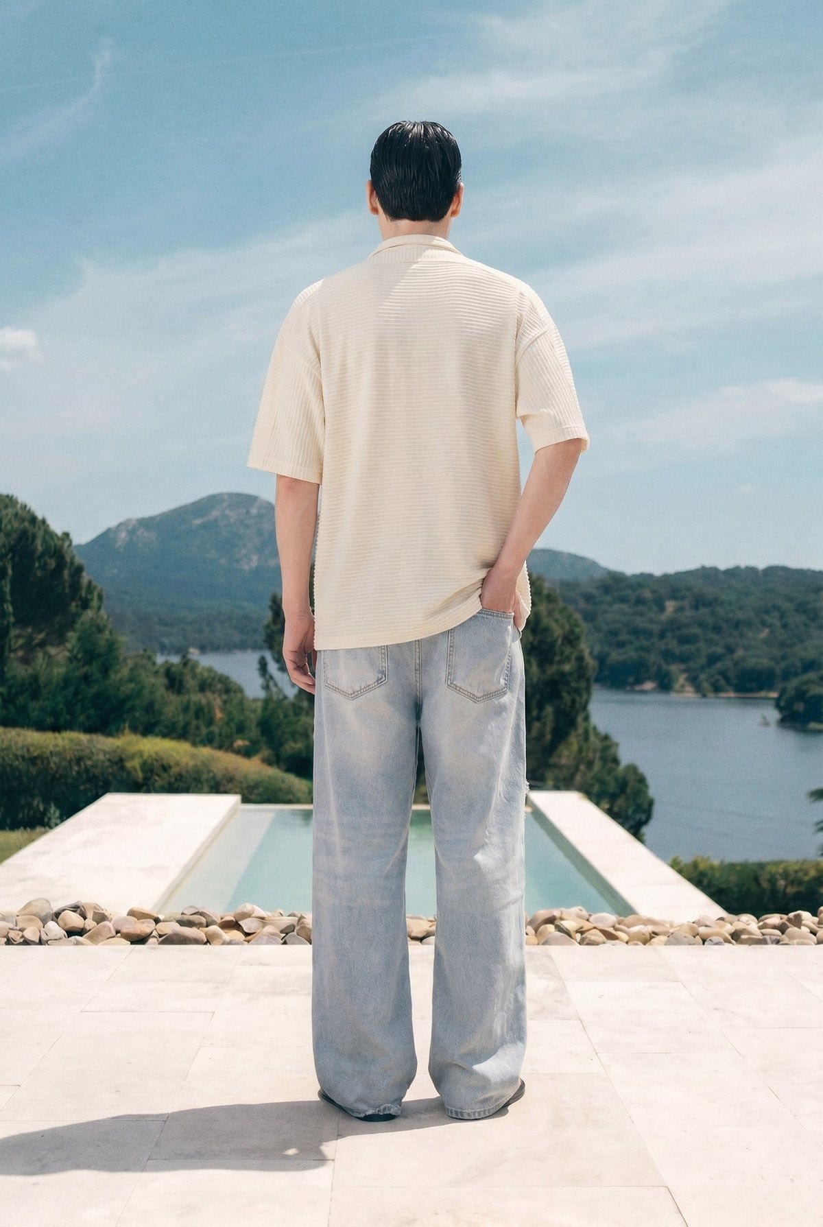 Quần Jean Relaxed Cấn Rách Đắp Vải Caro Summer