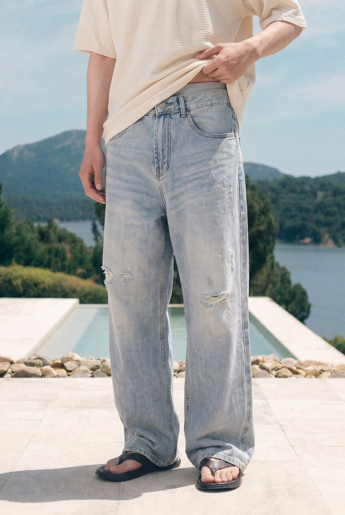 Quần Jean Relaxed Cấn Rách Đắp Vải Caro Summer 