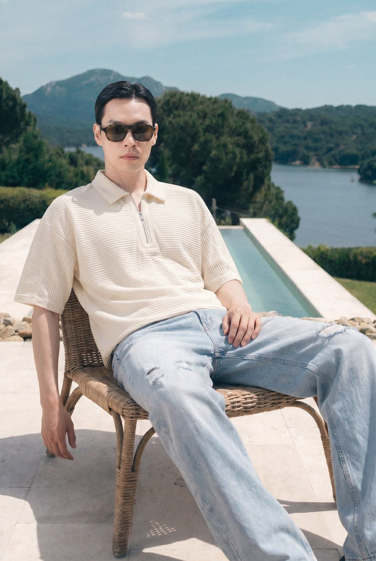 Quần Jean Relaxed Cấn Rách Đắp Vải Caro Summer