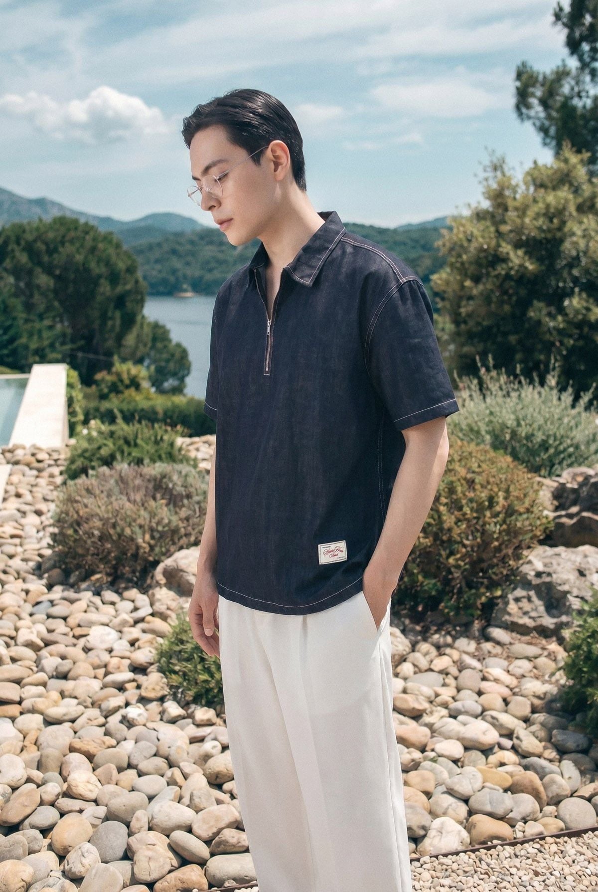 Áo Sơ Mi Cổ Ziper Blue Indigo