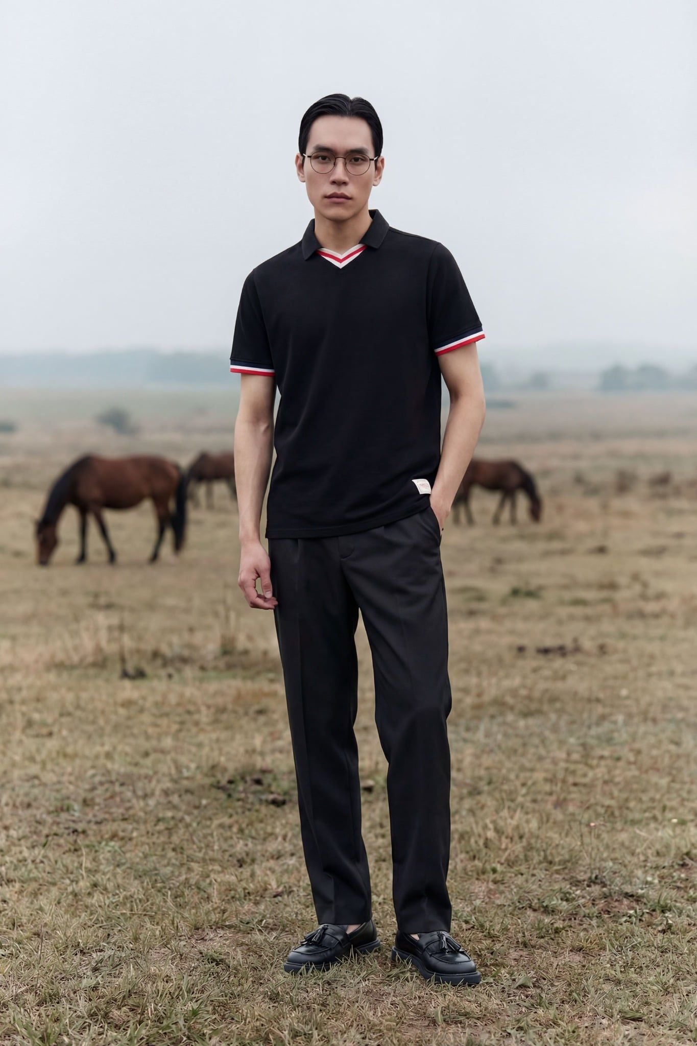 Áo Polo Slimfit Cổ Tim Phối Bo