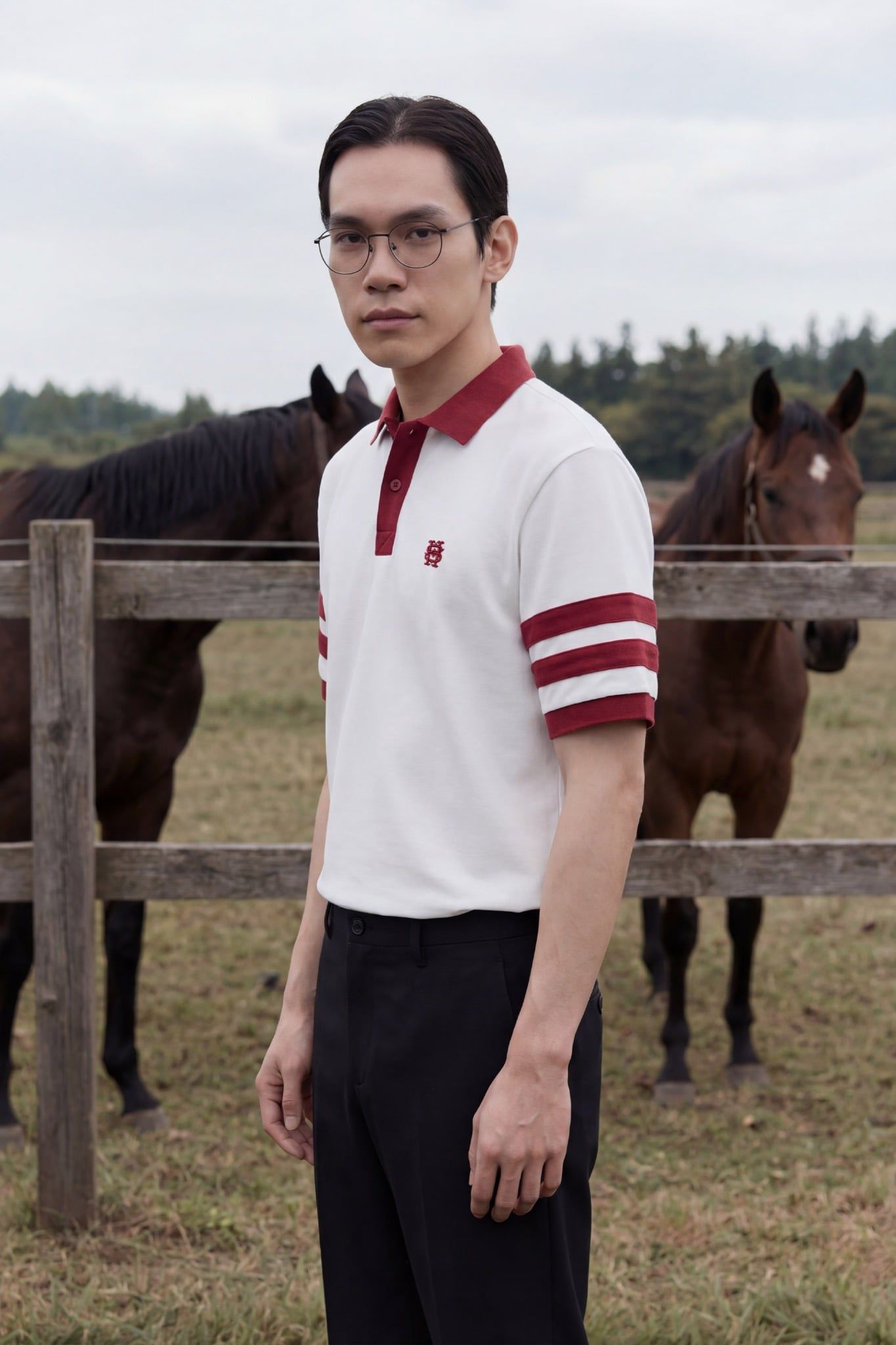 Áo Polo Regular White Line Red