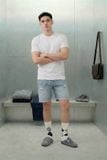 Quần Short Straight Jean Distress Blue Wash V1