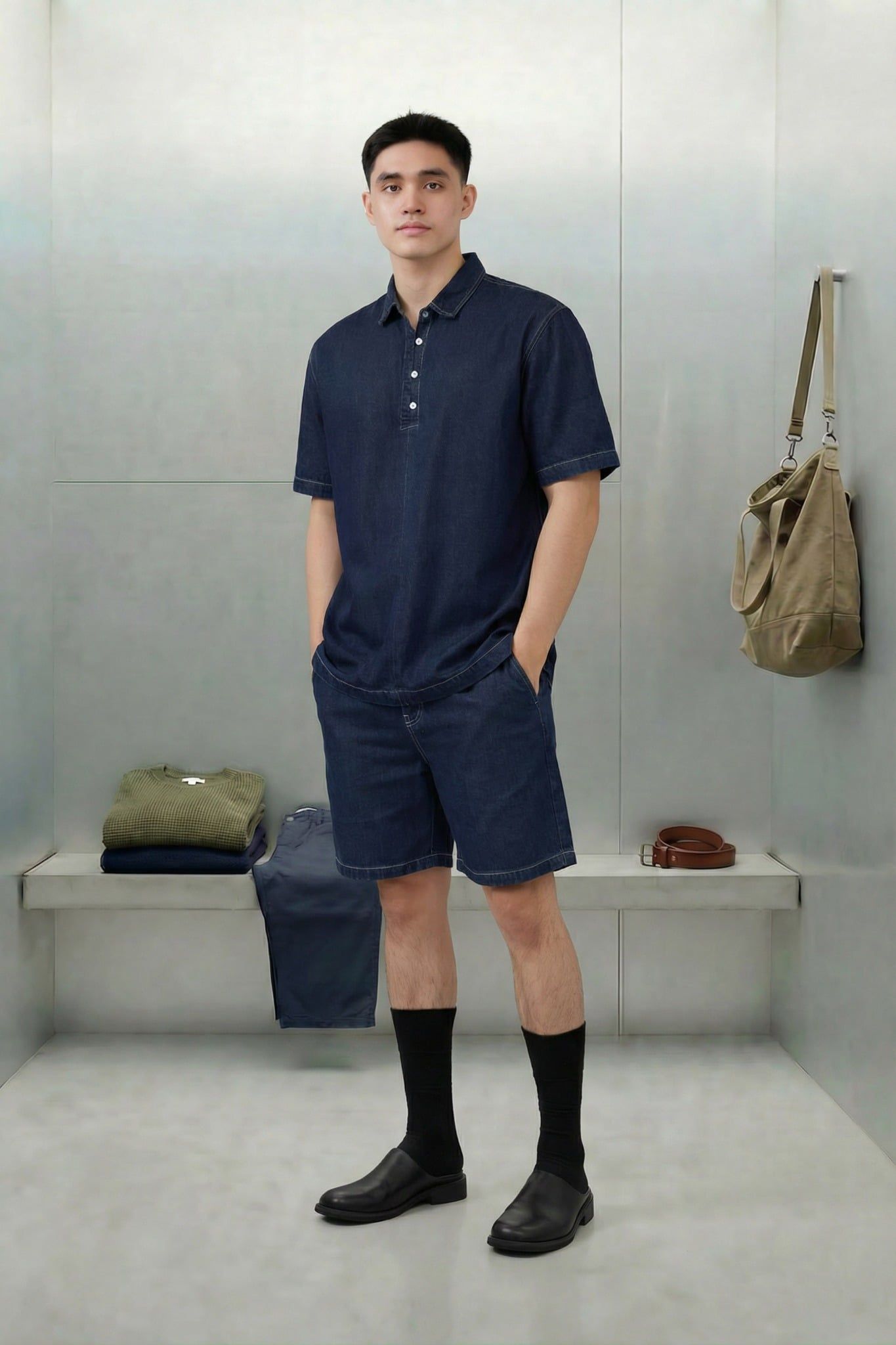  Set Denim Shirt Short Versatile Camplife 2 