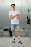 Quần Short Straight Jean Distress Blue Wash V1