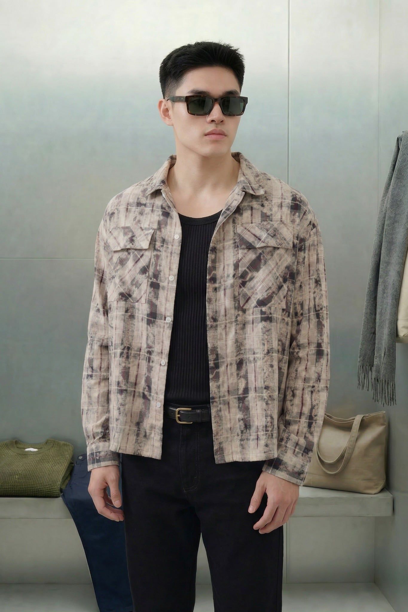 Áo Sơ Mi Boxy Acid Wash Caro Camplife