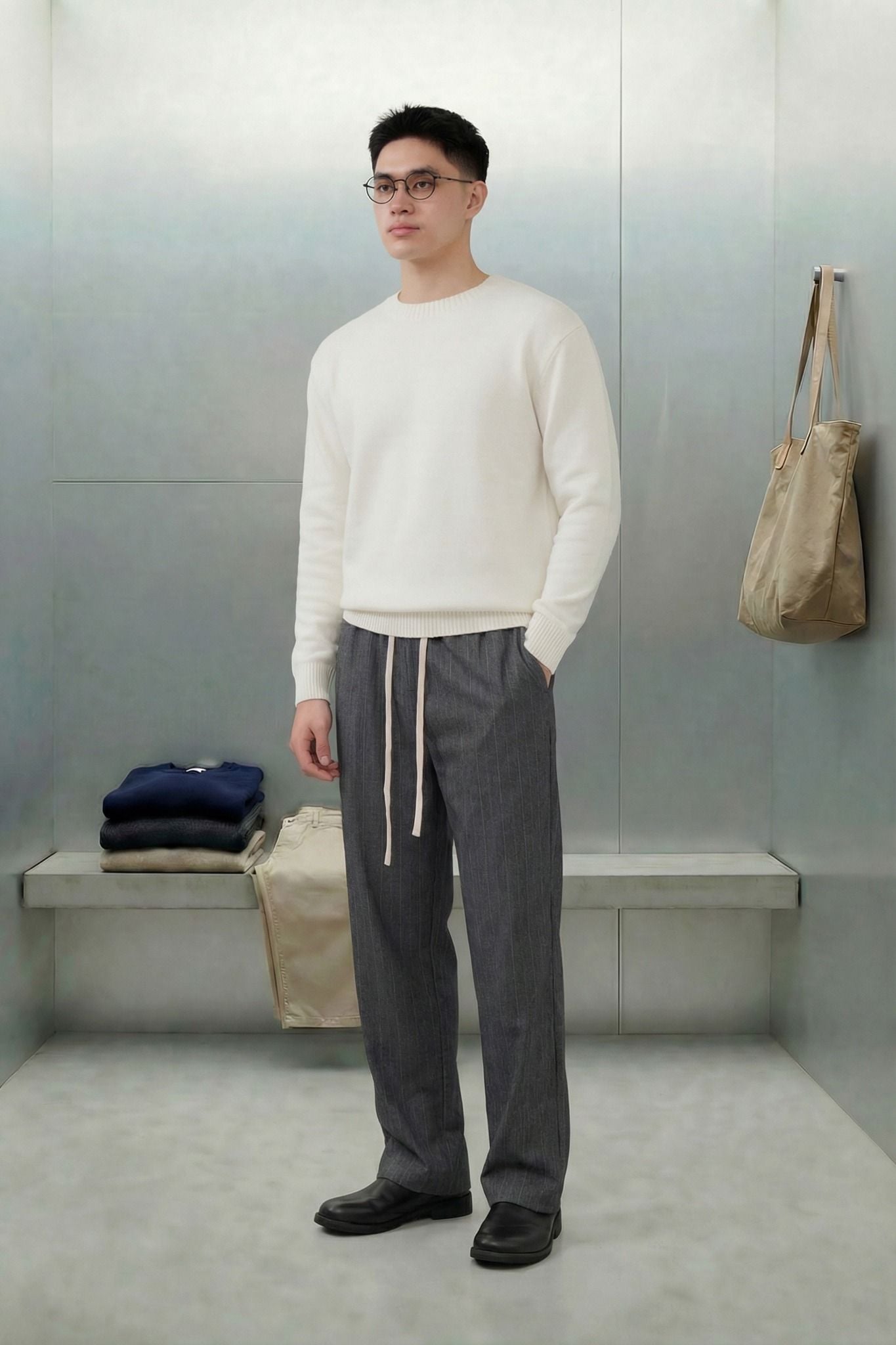 Quần Tây Relaxed Lưng Thun Sọc