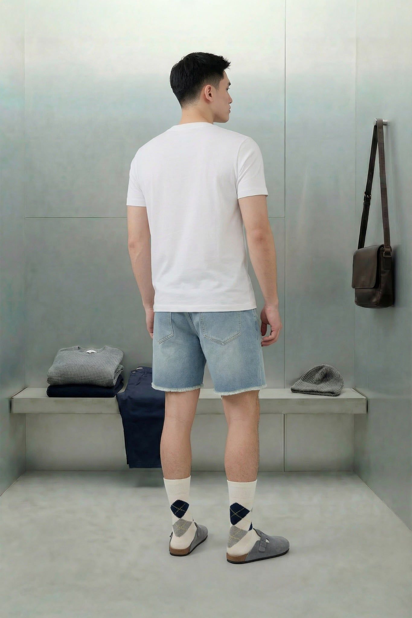 Quần Short Straight Jean Distress Blue Wash V1