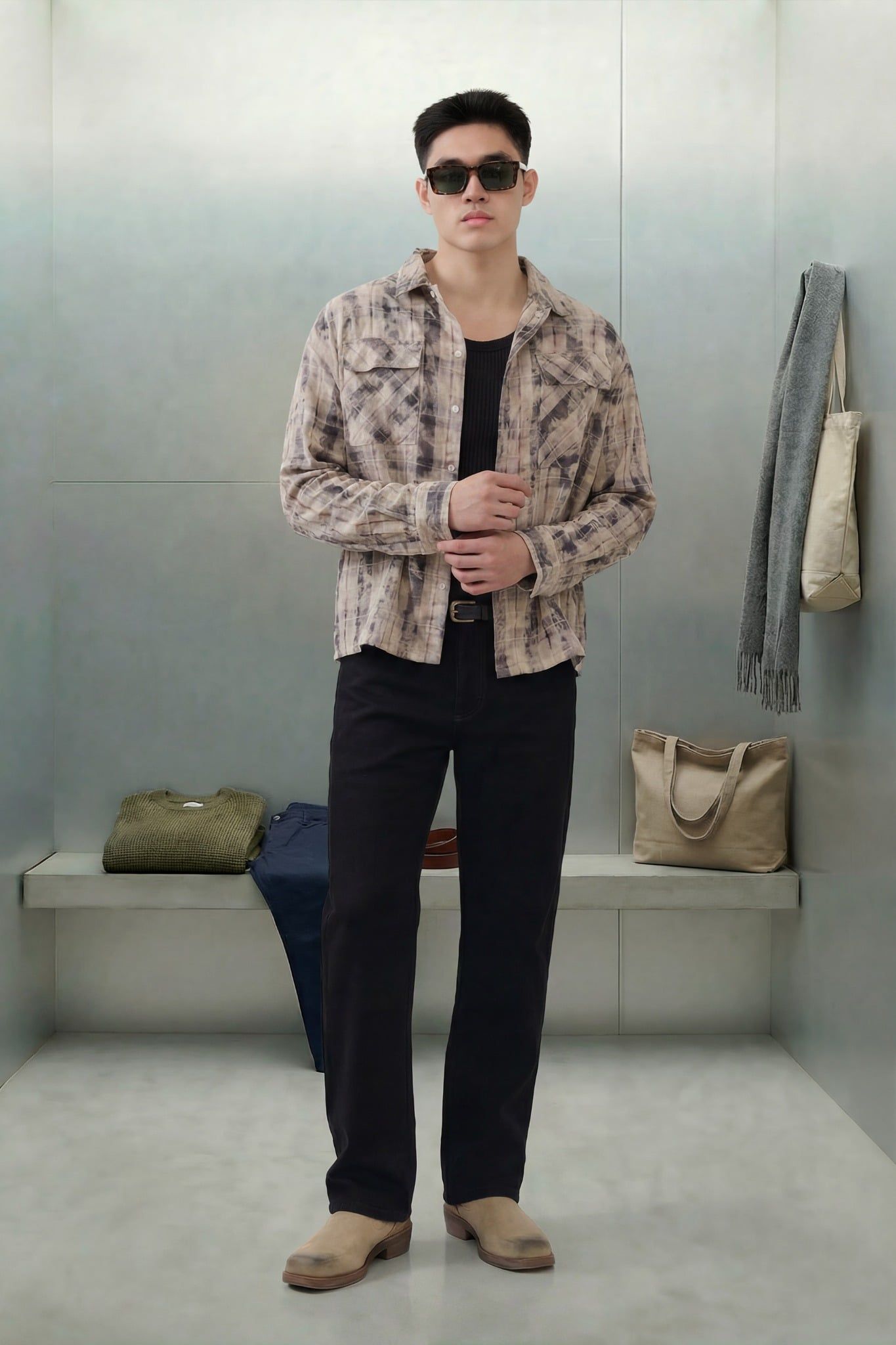 Áo Sơ Mi Boxy Acid Wash Caro Camplife