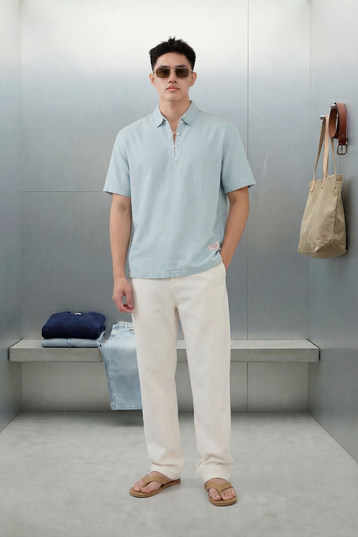  Áo Sơ Mi Relaxed Denim Light Blue 