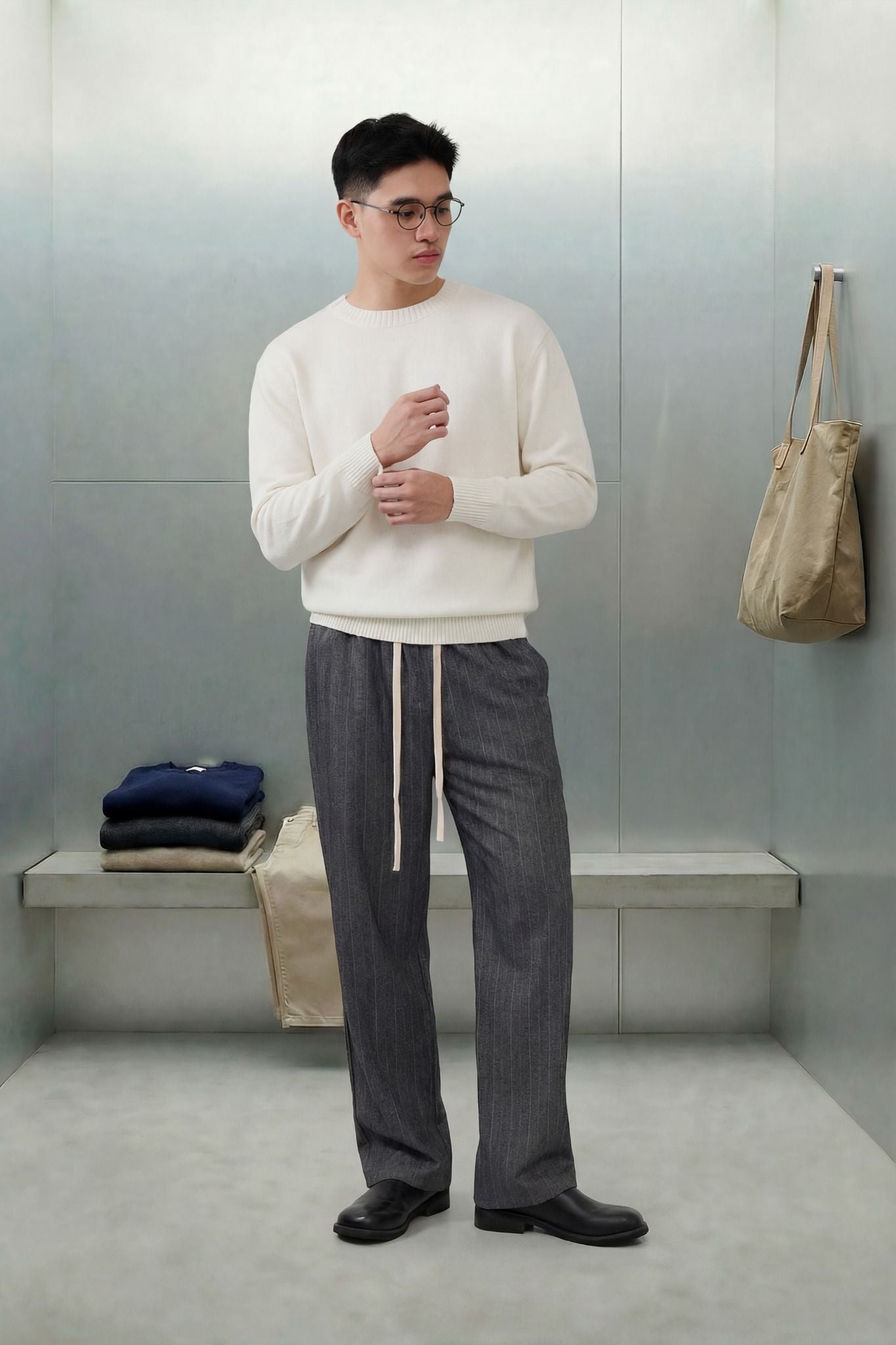 Quần Tây Relaxed Lưng Thun Sọc