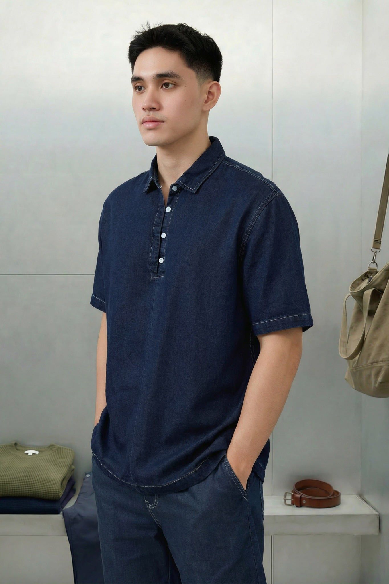 Set Denim Shirt Short Versatile Camplife 2