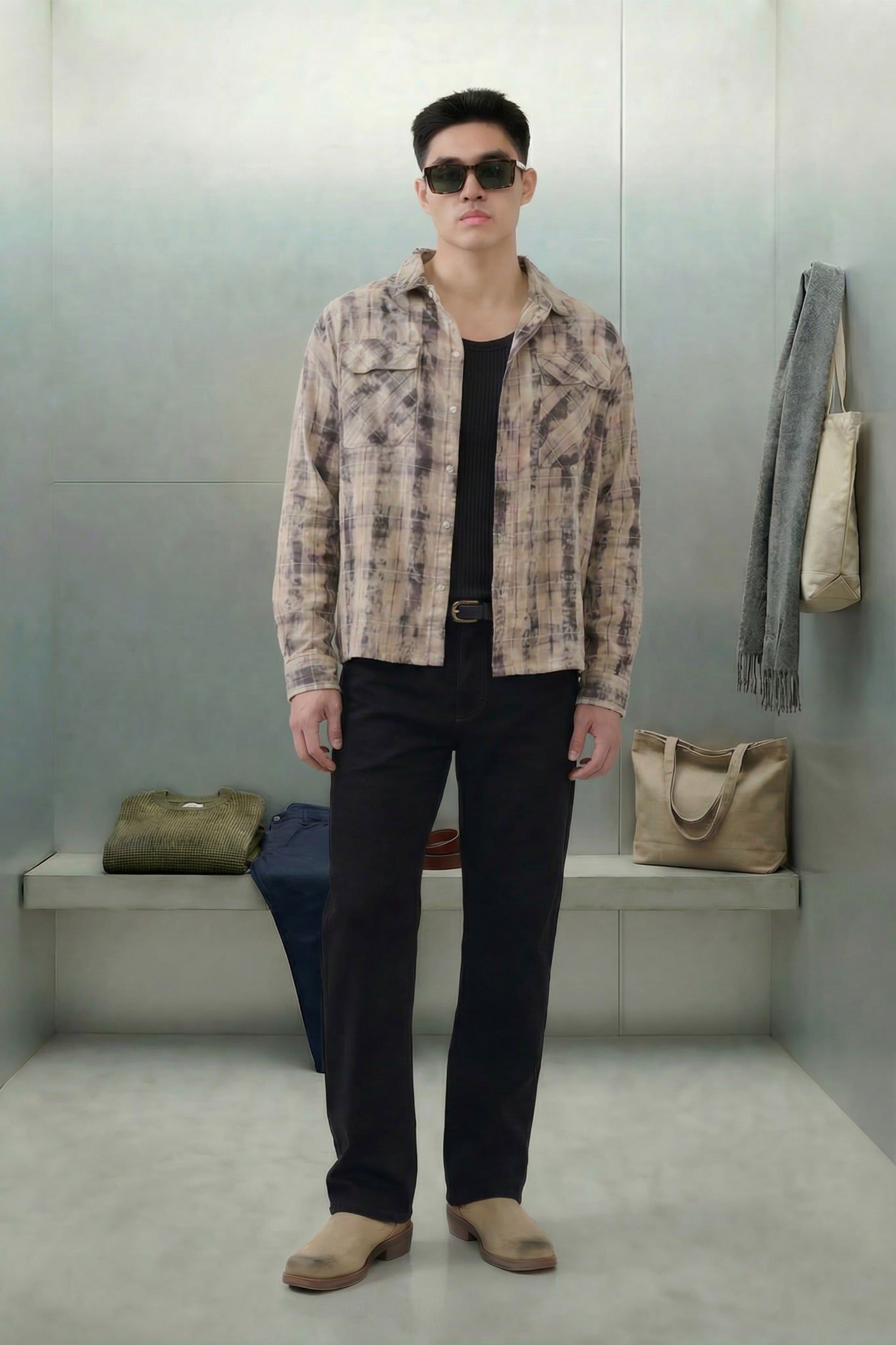 Áo Sơ Mi Boxy Acid Wash Caro Camplife