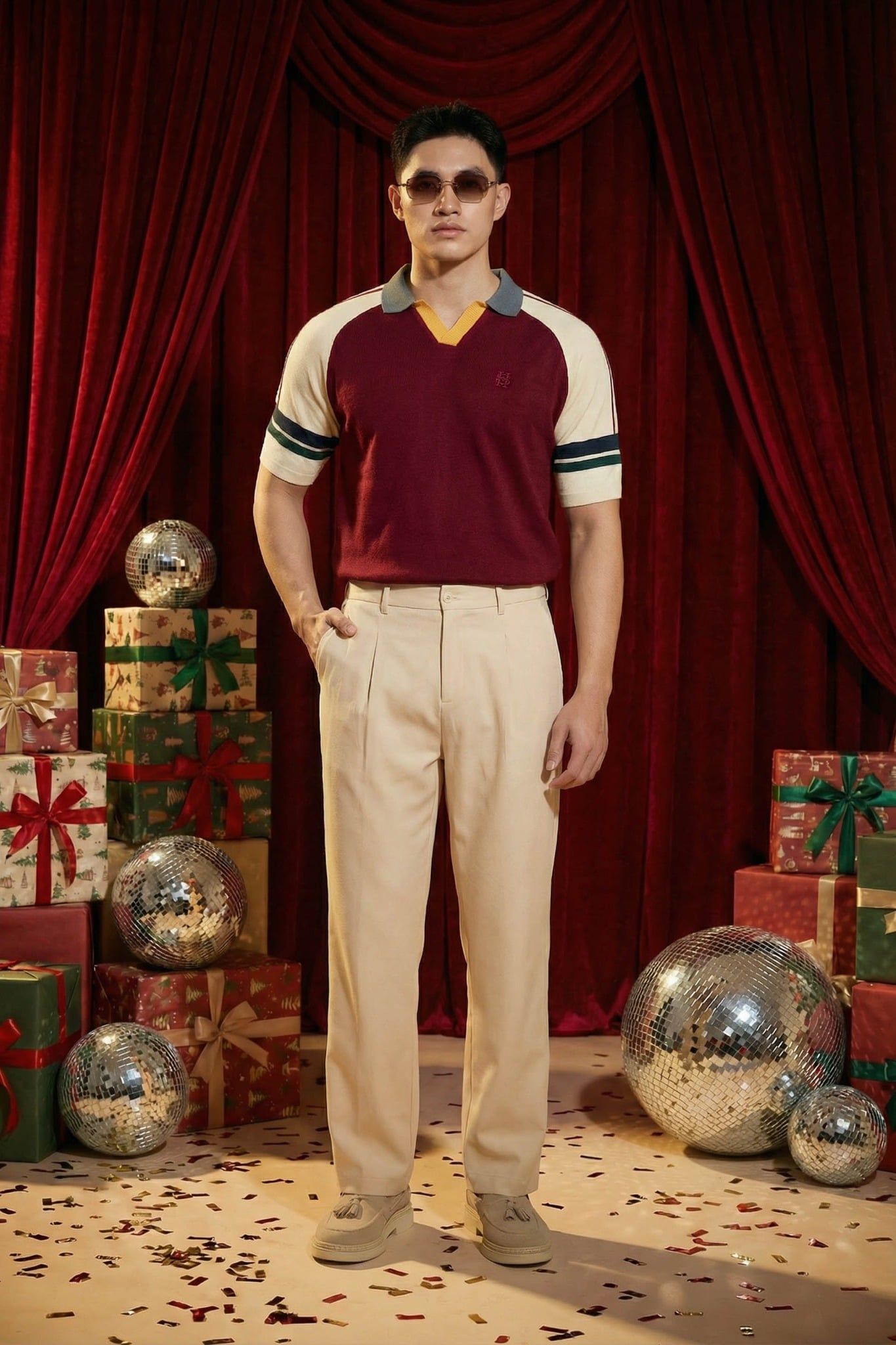  Áo Polo Regular Raglan Red Beige 