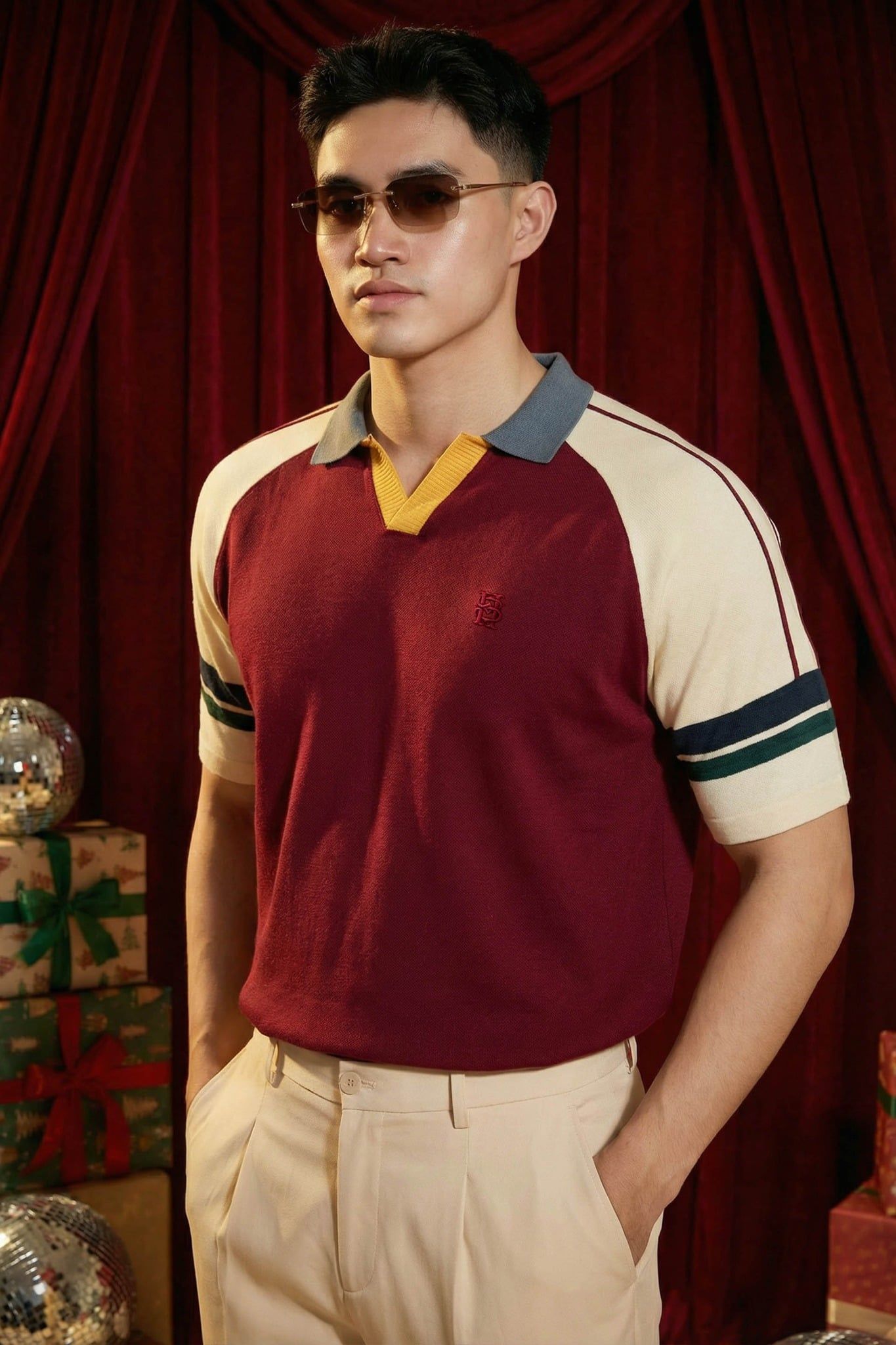  Áo Polo Regular Raglan Red Beige 