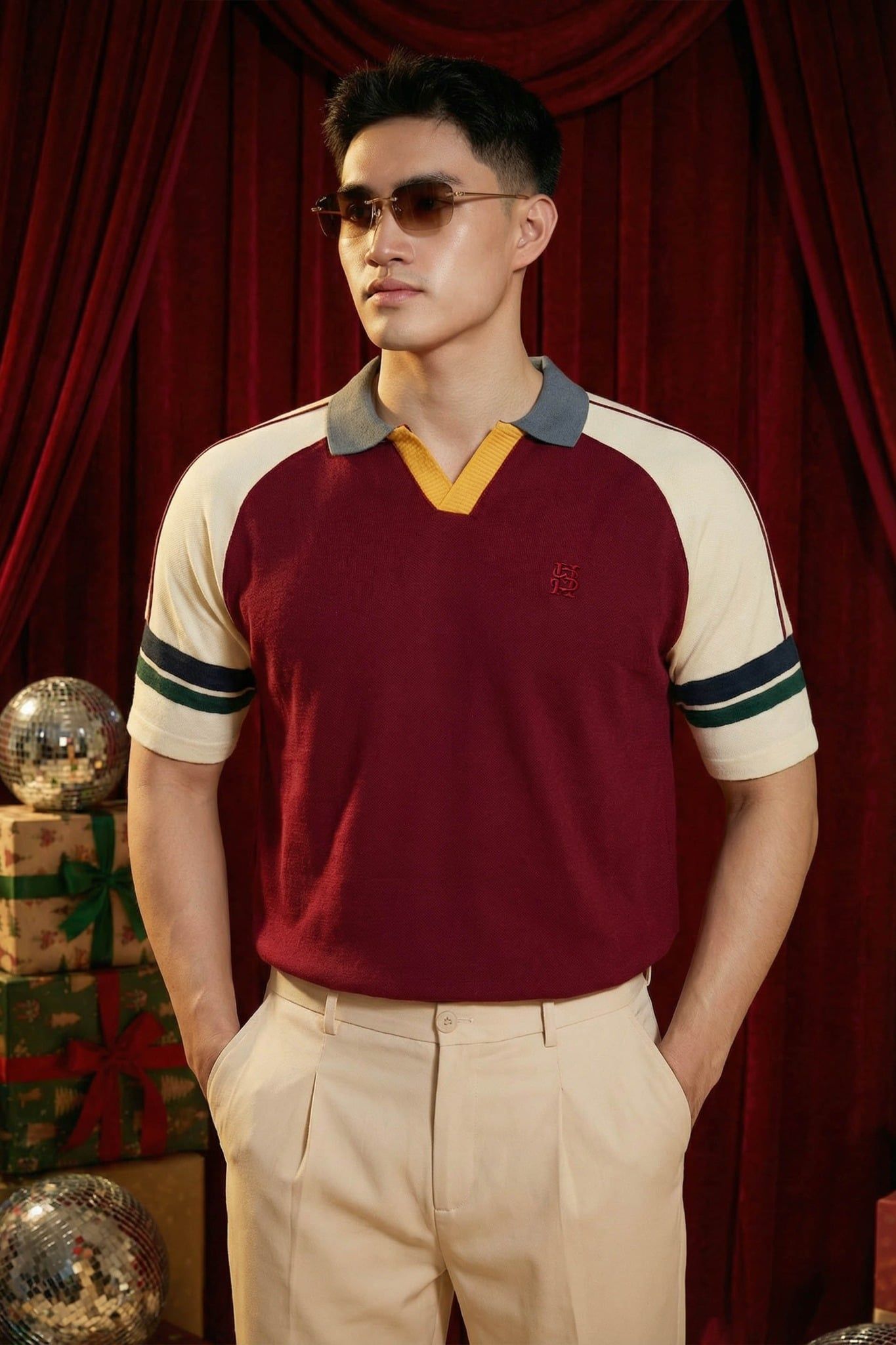 Áo Polo Regular Raglan Red Beige