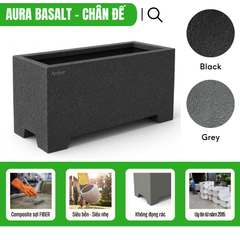 Chậu composite chữ nhật Anber AURA (Màu đá Basalt) + Chân đế cao