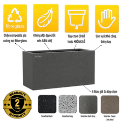 Chậu composite chữ nhật Anber AURA (Màu giả đá Smartline) + Chân đế cao