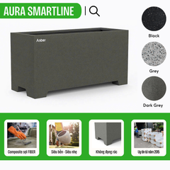 Chậu composite chữ nhật Anber AURA (Màu giả đá Smartline) + Chân đế cao
