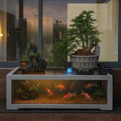 [LỌC SINH HỌC - 1 MẶT KÍNH] Hồ cá non bộ composite Anber Fish - Núi đá thác nước phong thủy