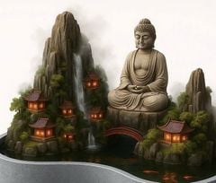 Bộ hồ cá composite Anber Fish BORA + Tượng Phật + Núi đá thác nước phong thủy luân