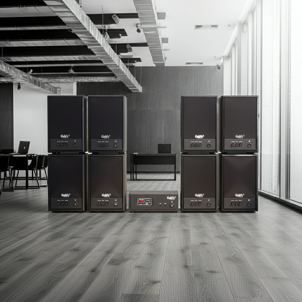 Dàn loa không dây treo tường: 01 amply A57-SG Goldsound + 8 loa không dây Goldsound V57-SG 57w