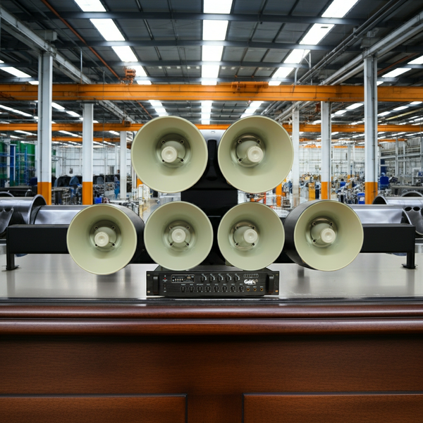 Loa thông báo nhà xưởng: 1 Amply A850F + 06 Ne65w, Amply 5 vùng, loa được thiết kế riêng, bật lớn không tạp âm, miễn phí công lắp đặt, bảo hành dài hạn 12 tháng