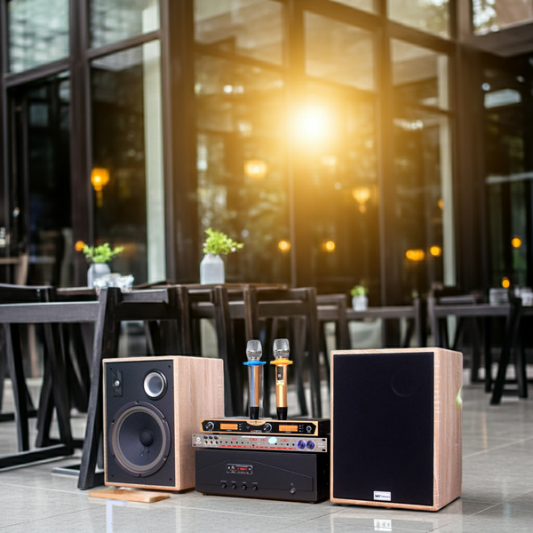 Dàn Karaoke Acoustic:  1 Amply A918 + 2 V231 + 1 vang + 2 Micro không dây - Hàng trưng bày đồng giá cuối năm