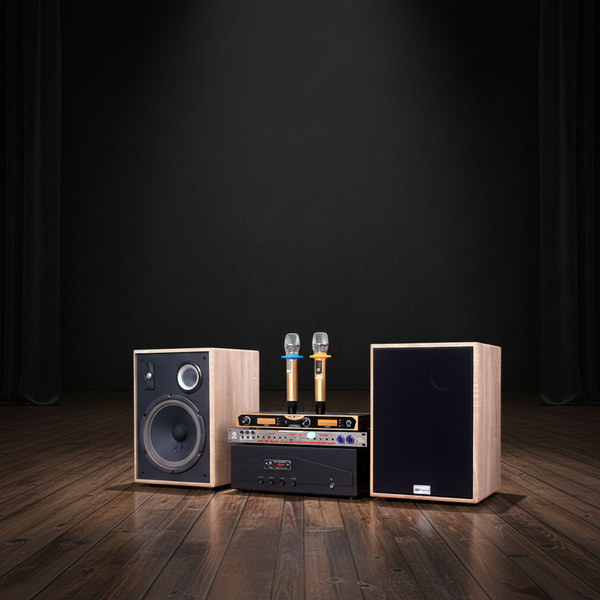 Dàn Karaoke Acoustic:  1 Amply A918 + 2 V231 + 1 vang + 2 Micro không dây - Hàng trưng bày đồng giá cuối năm
