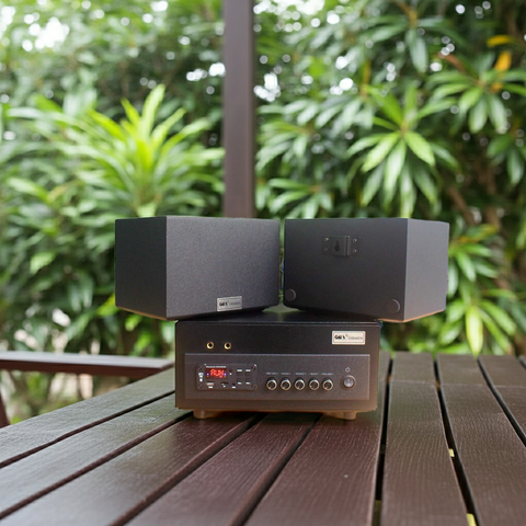 Dàn loa treo tường sân vườn thông báo phát nhạc nền: 1 Amply A382 + 2 V25NT