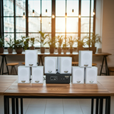 Dàn loa không dây treo tường, Loa thông báo, loa phát nhạc tự động: 01 amply A57 Goldsound + 8 loa không dây Goldsound V27 - 27w