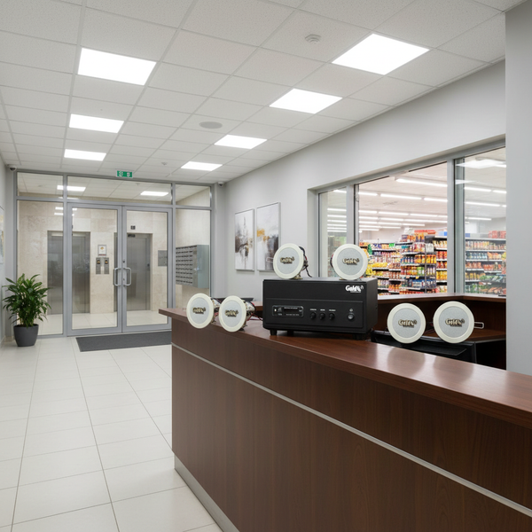 Dàn loa âm trần thông báo, phát nhạc nền tự động: A156PU Goldsound 200w + 6 loa âm trần VAT8, loa được thiết kế riêng cho quán, bật lớn không tạp âm, miễn phí công lắp đặt, bảo hành dài hạn 12 tháng